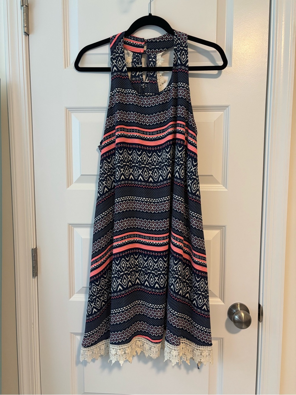 Altar’d State Size M Navy Boho Lace Keyhole Back Geometric Dress